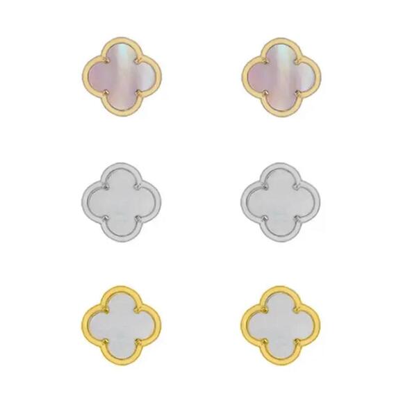Adornia Jewelry - NWT! Adornia Clover Stud Earrings Set Gold, Pink, and Silver Accent